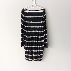 Rachel Roy Mini Dress Long Sleeves Boat Neck Striped Black White Extra Large XL